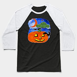 Spooky Halloween Pumpkin witn Bats Baseball T-Shirt